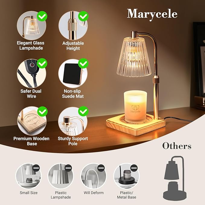 Marycele Candle Warmer Lamps 2 Pack, Electric Wax Warmer Lamp with Timer for Jar Candles, Aesthetic Home Decor, Housewarming Gifts for Women, Adjustable Height Clear