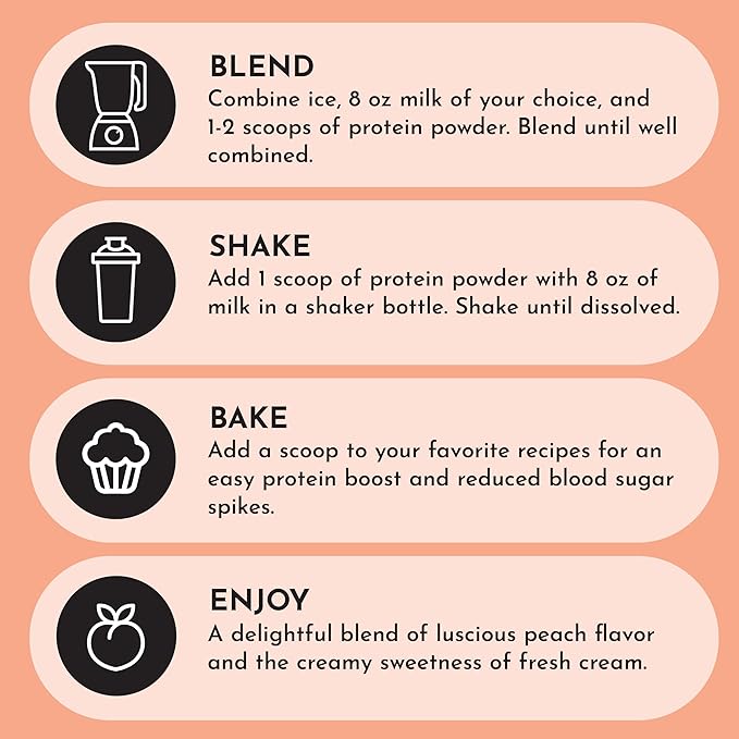 JUST INGREDIENTS Peaches & Cream Protein Powder – 25-Serving Blend with 100% Grass-Fed Whey & Organic Plant Proteins – Real Peach Flavor – Supports Muscle Recovery, Energy*