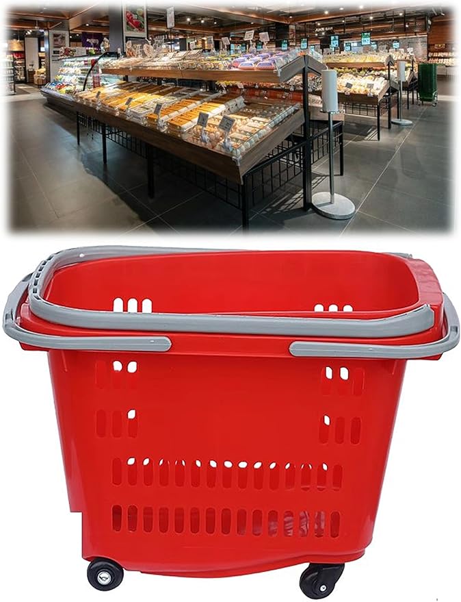 Foldable Grocery Cart with Wheels, Heavy-Duty Rolling Shopping Basket for Easy Supermarket Trips & Home Use 6Pcs(Red)