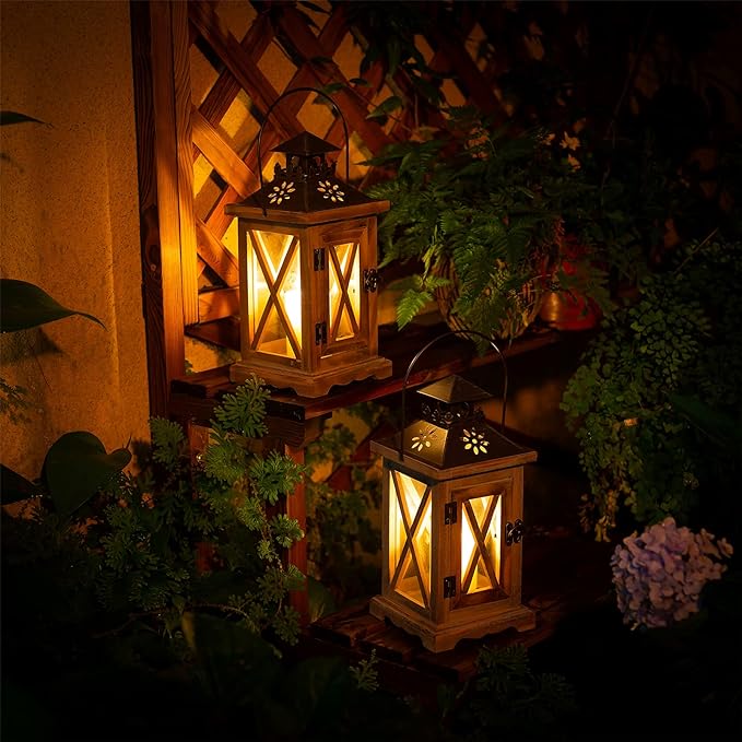 Sziqiqi Farmhouse Lanterns Home Decor Decorative Wood Lantern for Wedding Centerpieces Vintage Brown Candle Lantern for Patio Fireplace Mantel Table Decoration