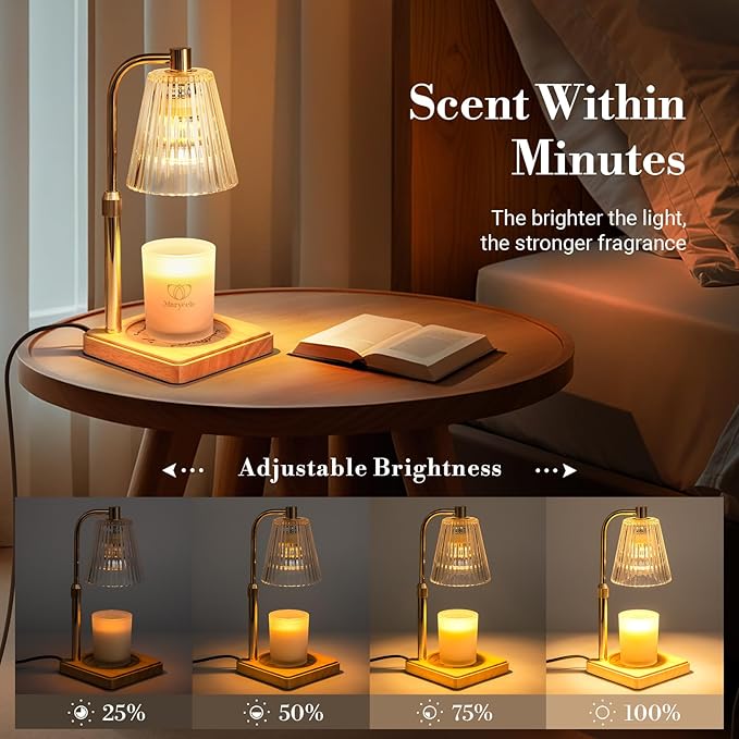 Marycele Candle Warmer Lamps 2 Pack, Electric Wax Warmer Lamp with Timer for Jar Candles, Aesthetic Home Decor, Housewarming Gifts for Women, Adjustable Height Clear