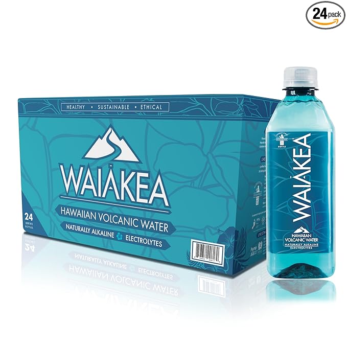Waiākea - Hawaiian Volcanic Water - Naturally Alkaline Water - pH Range 7.6 to 8.2 - All Natural Minerals & Electrolytes - 100% Recycled Water Bottles - Bottled Water 24 Pack - 10.14 Fl Oz, 330 mL