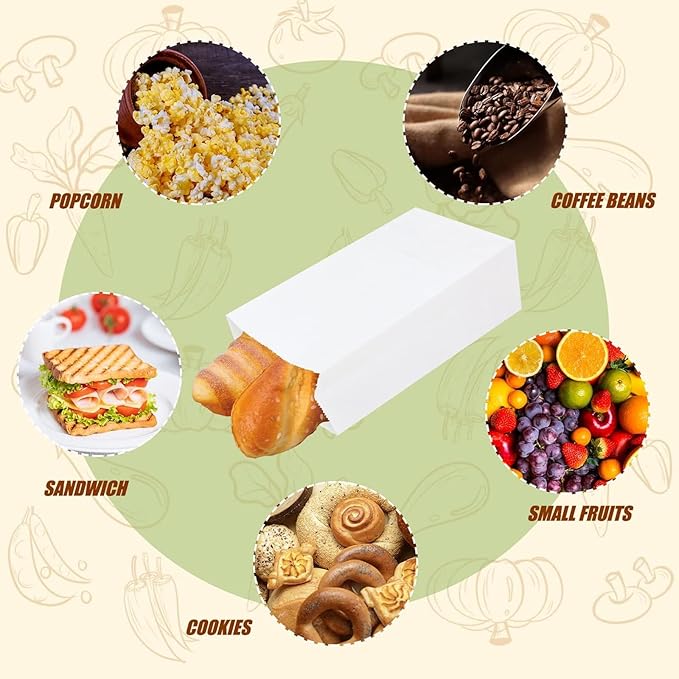 8lb White Paper Bags - Lunch, Craft & Grocery Bags - Pack of 500