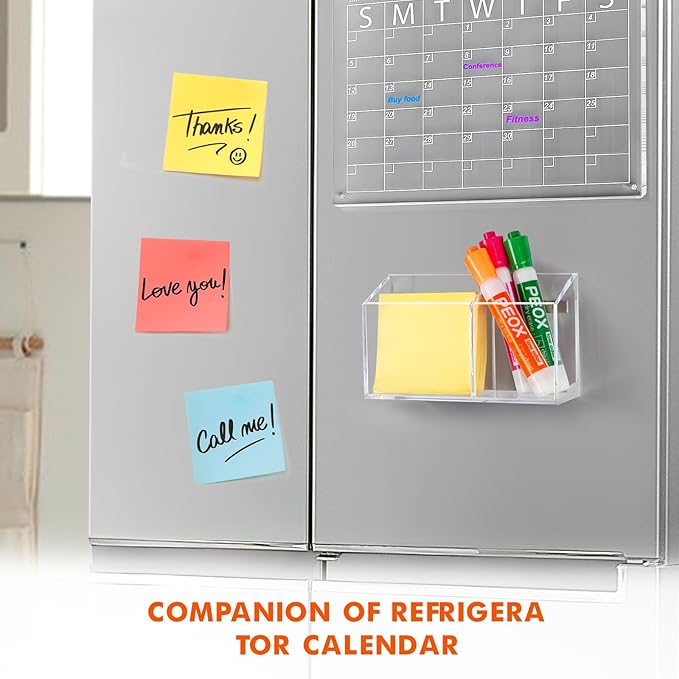 BEYGORM Dry Erase Marker Holder Non-slip Acrylic Magnet Pen Holder for Whiteboard Fridge Refrigerator Work Desk