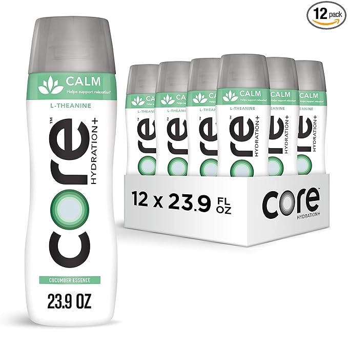 CORE Hydration+ Calm, Cucumber Essence Nutrient Enhanced Water with L-Theanine, 23.9 Fl Oz Bottle (Pack of 12)