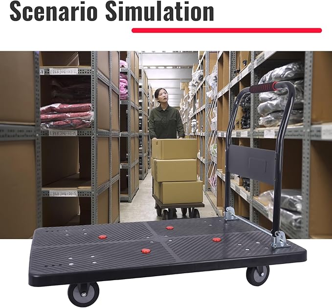 1320lbs Foldable Platform Truck Dolly with Swivel Wheels, Heavy Duty Moving Platform Hand Truck, Moving Flatbed Cart Push Cart Platform Dolly Cart for Groceries, Warehouse(43.31" x 25.51" Black)