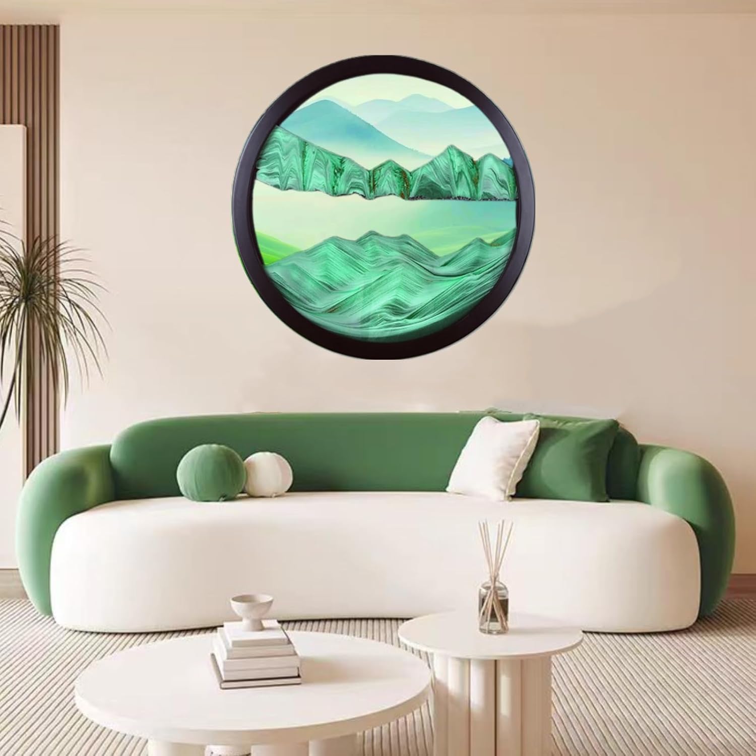 ZSDSZDZY Sand Art Liquid Motion, Moving Sand Art Décor, 3D Wall Mounted 360° Rotate Sculpture, Wall Art Deep Sea Sandscape Room Decoration, Relaxing Mood Home Office Work Decor (Green, 23.6'')