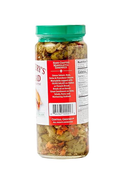 Central Grocery Olive Salad - 16 oz, Perfect for Muffulettas, Sandwiches, Pizza Toppings, Pastas, Hot Dog Topper, Salads and More (1 Pound (Pack of 2))