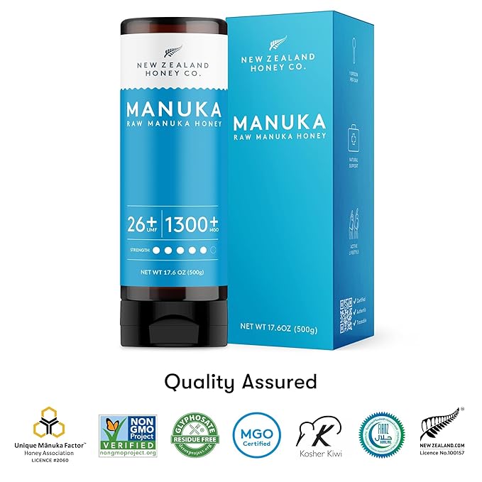 New Zealand Honey Co. Pure Manuka Honey Squeeze Bottle | Manuka Honey UMF 26+ / MGO 1300+ | 17.6oz | 1.1 lb. (500g)
