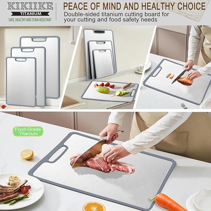 Titanium Cutting Board Double-sided non-slip silicone edging Pure Titanium Cutting Boards for Kitchen - Double-Sided Food-Grade Chopping Board Non-Stick Durable and easy to clean (Small)