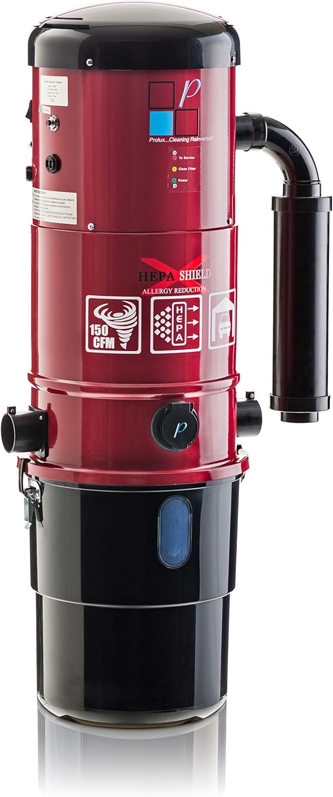 Prolux CV12000 Red Central Vacuum Cleaner Unit System Electric Hose Power Nozzle Kit 25 Year Warranty and HEPA Filtation System