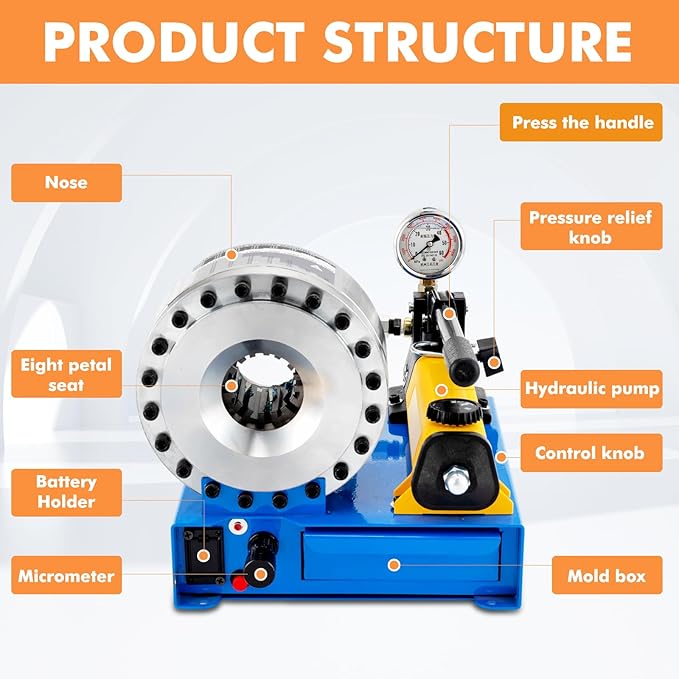 Hydraulic Hose Crimper with 8 Sets of Dies High Pressure Hose Crimping Handheld Hydraulic Hose Crimping Tool