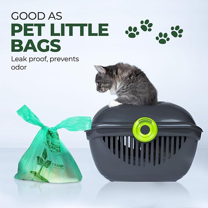 500 Biodegradable Compostable Thank You Plastic Bags - Grocery Shopping Bags with Handles [12" X 6.5" X 22"] Eco Friendly Green Plastic T Shirt Bags for Small Business Restaurant Supplies Retail Store
