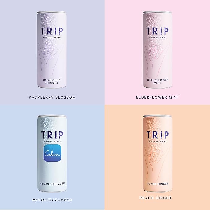 Trip Mindful Blend, Lightly Sparkling Adaptogen Seltzer, Mocktail w/ 120mg Magnesium Citrate with Ashwagandha, Lions Mane & L Theanine, No Added Sugar, Vegan, Original Variety Pack, 12 Oz, 12Pk