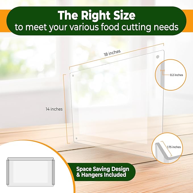 Acrylic Cutting Board with Counter Lip – Clear Cutting Board with Storage Hangers – Non-Slip Countertop Protector with Dual-Sided Tape – Textured Center for Extra Grip – Chopping Boards for Kitchen