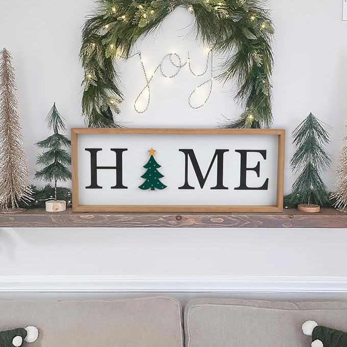 Interchangeable HOME Seasonal Tabletop Sign with 12 Pcs Seasonal Icons Wooden HOME Sign for All Seasons Shelf Mantel Windowsill Decor