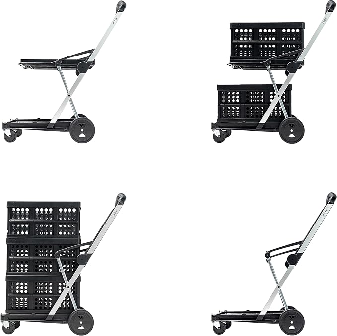 CLAX® The Original | Made in Germany | Multi use Functional Collapsible carts | Mobile Folding Trolley | Shopping cart with Storage Crate (Black)