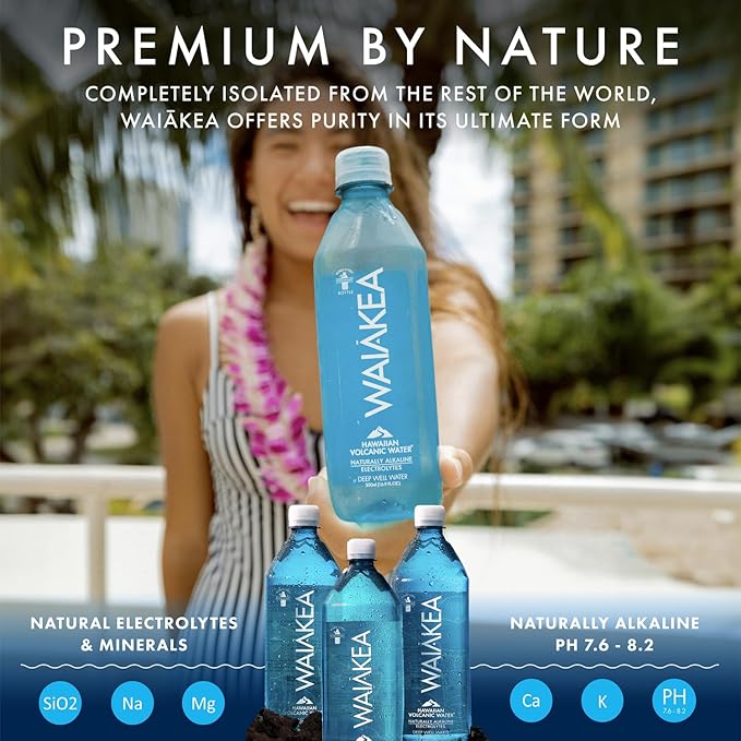 Waiākea - Hawaiian Volcanic Water - Naturally Alkaline Water - pH Range 7.6 to 8.2 - All Natural Minerals & Electrolytes - 100% Recycled Water Bottles - Bottled Water 24 Pack - 10.14 Fl Oz, 330 mL