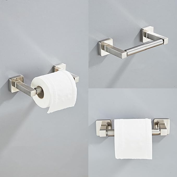 Brushed Nickel Bathroom Hardware Set 4 Pieces,Bathroom Accessories Set Stainless Steel Wall Mounted, Hand Towel Bar, Towel Ring, Robe Towel Hooks,Toilet Paper Holder,Towel Bar Set, 23.6 Inch…