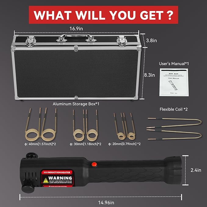 Induction Heater Bolt Removal, 1200W Induction Bolt Heater Tool with 8 Coils, Heat Stripped Bolt Remove for Rusted Nuts, Screws (Red)