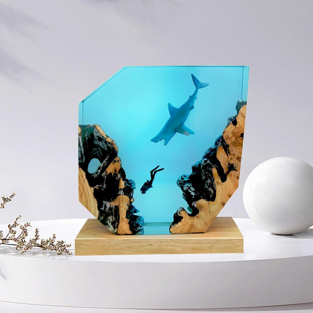 Epoxy Resin Shark Lamp, Ocean Night Light,Artistry Home Decor Bedside Nightlight, Unique Resin Lighting, Nightstand Decorations for Bedroom, Suitable for Holidays(Shark Lamp)