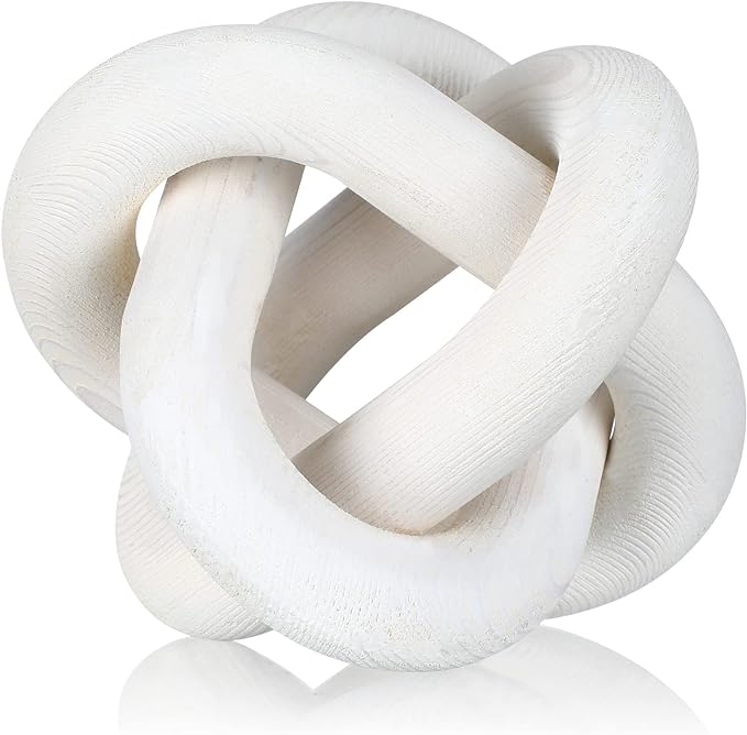 Yalikop 3 Link Wood Knot Decor - Hand Carved Coffee Table Decoration, Boho Chain Link Decor, Modern Shelf, Rustic Objects for Home Living Room Bedroom(White)
