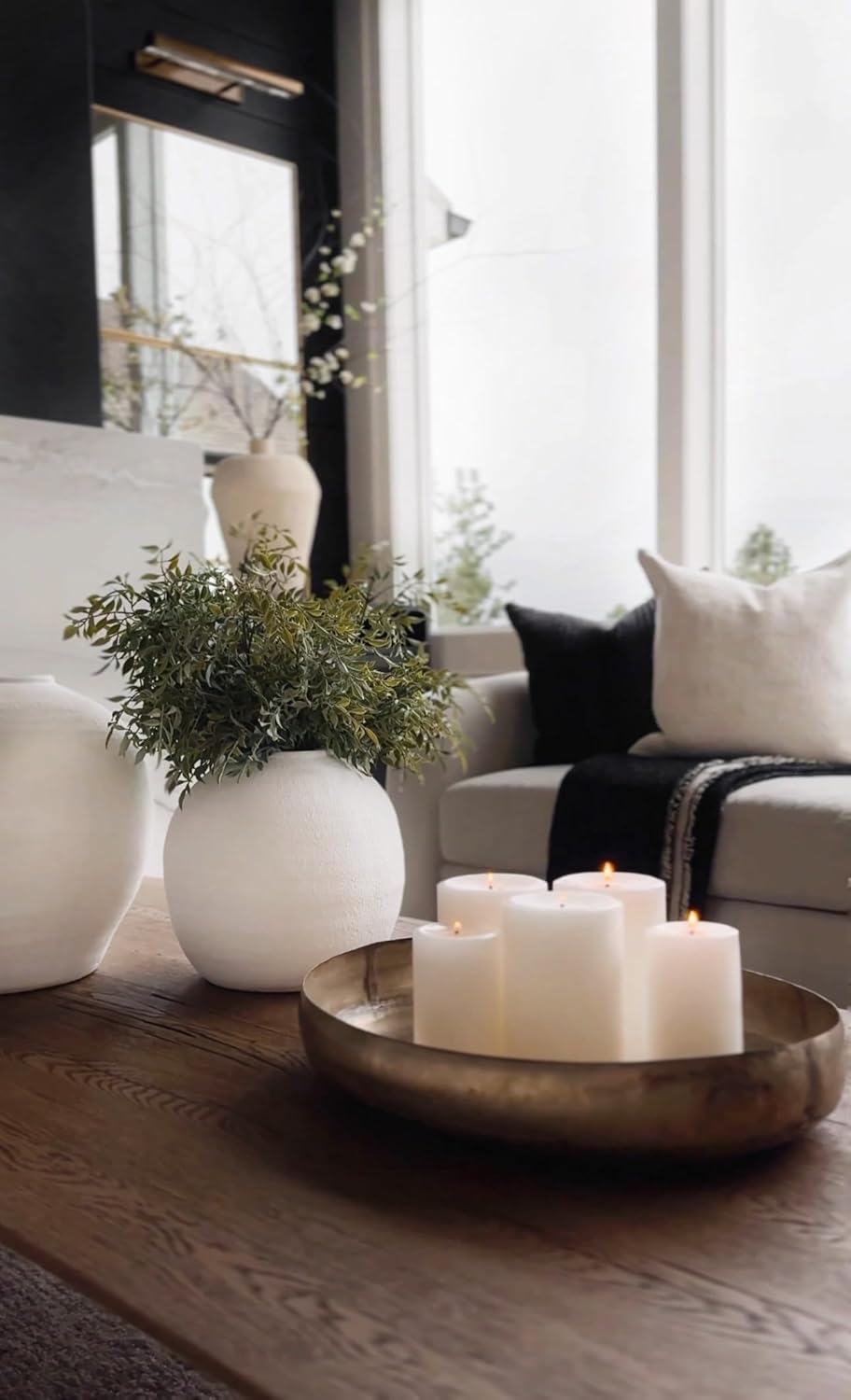 Crystal Modern Vase, Textured Round Belly Concrete Vase in Black or White, Available in Medium and Large Sizes, Decorative Accent for Floral Arrangements and Home Décor (White, Large)