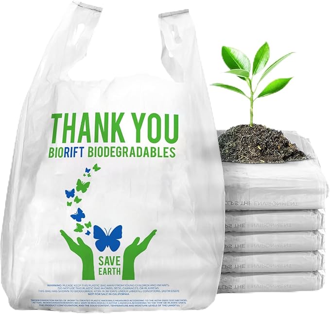 Biodegradable Thank You Bags | 1000 Count - Bulk | Extra Thick, Strong, Recyclable, & Reusable | 100% Biodegradable Shopping Bags, Grocery/Restaurant/Supermarket | 12" x 6.5" x 22" |