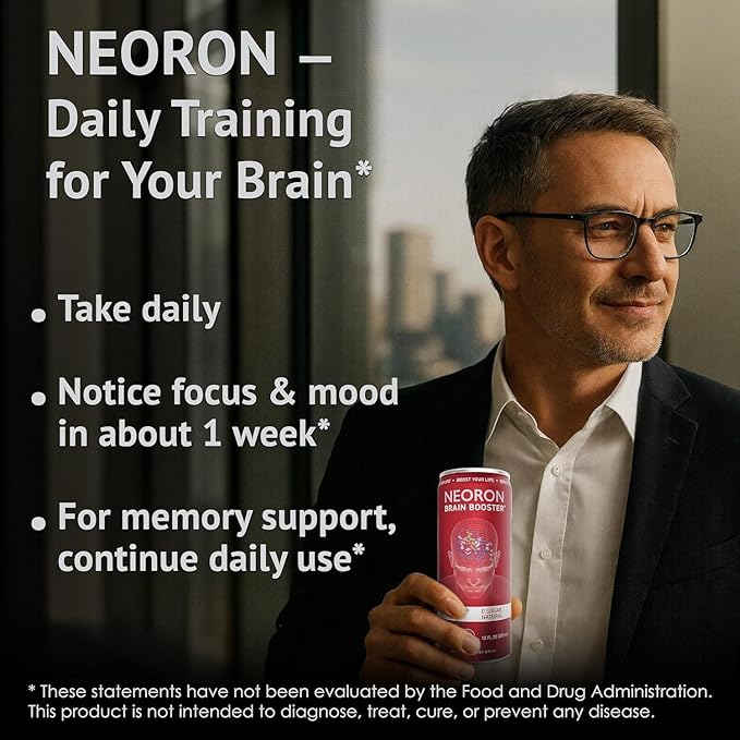 NEORON - Brain Armor, Focus & Memory Support, Sugar‐Free Nootropic Drink, Vegan (Pack of 12, Ginger Kick, Orange & Grapefruit)