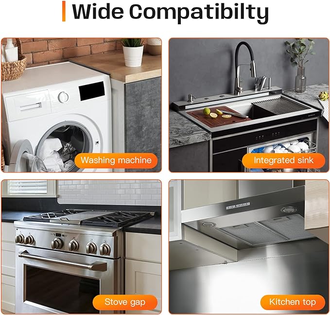 Stainless Steel Stove Gap Covers,Stove Gap Filler, Range Trim Kit, Stove Gap Guards, Heat Resistant and Easy to Clean, Easy retractable Length 13.8" to 27.5", Width 0.79",Black(2PCS)