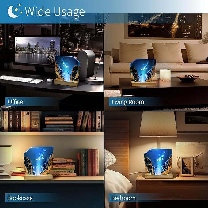 Epoxy Resin Shark Lamp, Ocean Night Light,Artistry Home Decor Bedside Nightlight, Unique Resin Lighting, Nightstand Decorations for Bedroom, Suitable for Holidays(Shark Lamp)