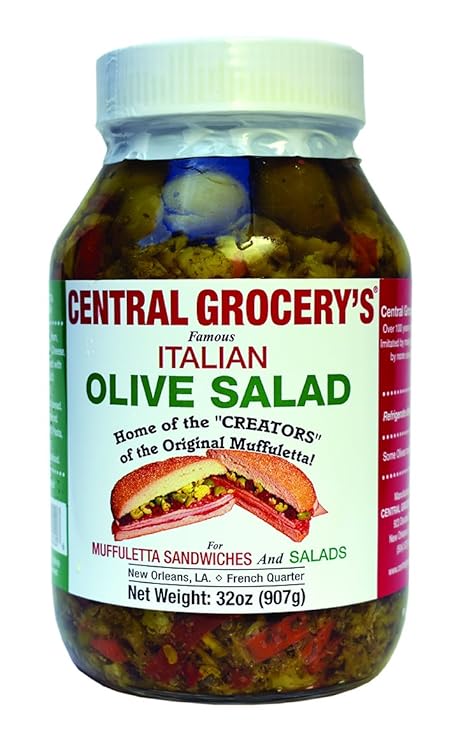 Central Grocery Olive Salad - 32 oz (Pack of 1) Perfect for Muffulettas, Sandwiches, Pizza Toppings, Pastas, Hot Dog Topper, Salads and More