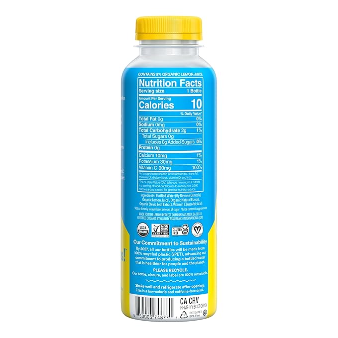 Lemon Perfect Original, Flavored Lemon Water, Organic, Zero Sugar, Healthy Hydration Drinks, 15.2 fl oz Bottles (12-Pack)