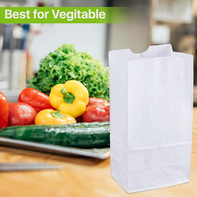 8lb White Paper Bags - Lunch, Craft & Grocery Bags - Pack of 500