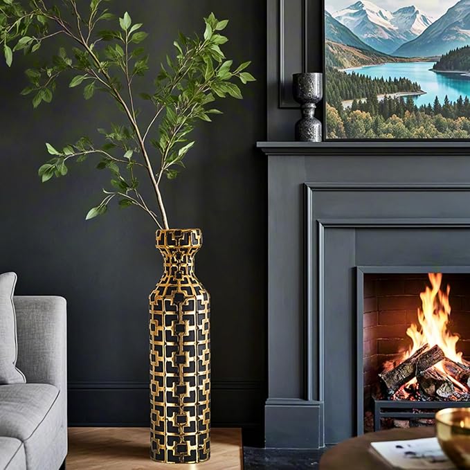 Black with Golden Vase for Modern Home Decoration, 24.4 inch Tall Floor Vases for Home Decor, Ceramic vases for décor, Suitable for Living Room Decor, Bathroom Decor and Office Décor