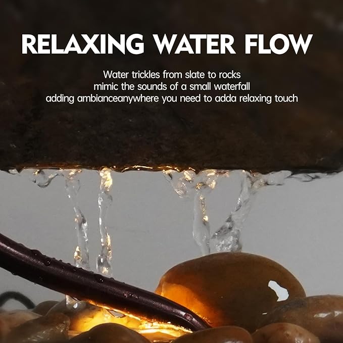 Indoor Tabletop Waterfall Moon Fountain, Home Décor Soothing Rain Sound Meditation Relaxing Fountains, Nature Slate Water Feature with Light for Room Office Desktop Decoration-13 Tall