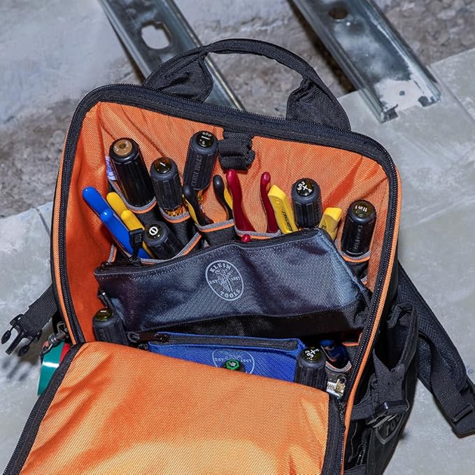 Klein Tools 55569 Stand-Up Zipper Bag Tool Pouch with Carabiners, Reinforced Gusseted Bottoms, Water Resistant 1680d, Multi-Size 5-Pack