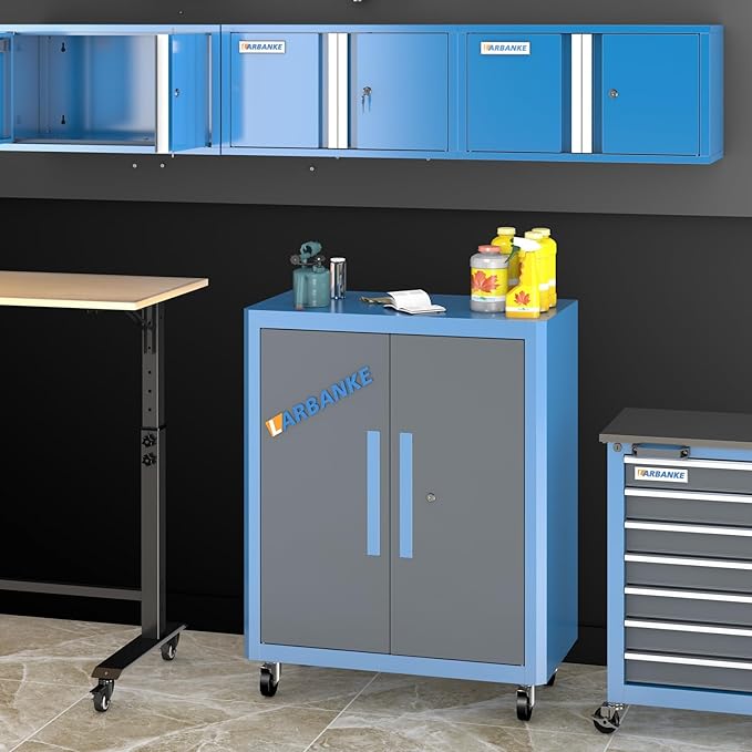 Upgraded Metal Tool Chest with 2 Locking Doors,Rolling Tool Chest with 360° Swivel Casters and Foot Pads,Large Capacity Cabinet with Movable Partition for Different Needs,Large Assembly Box