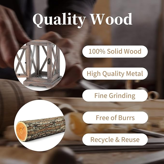 Sziqiqi Farmhouse Lanterns Home Decor Decorative Wood Lantern for Wedding Centerpieces Vintage Brown Candle Lantern for Patio Fireplace Mantel Table Decoration