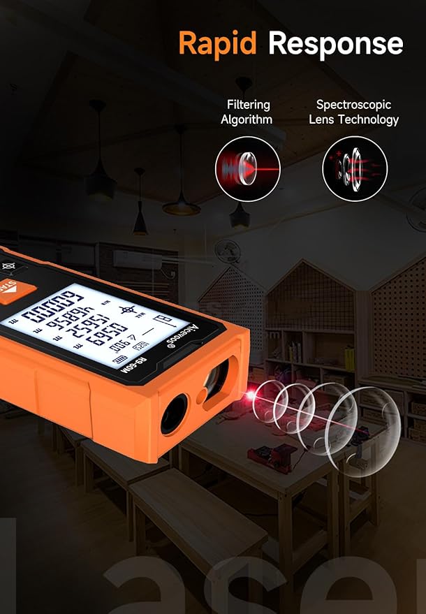 R9 Laser Measure 60m/196ft with Large Backlit Screen and Cross Laser, Digital Laser Measurement Tool with Electronic Angle Measures Distance, Area and Volume