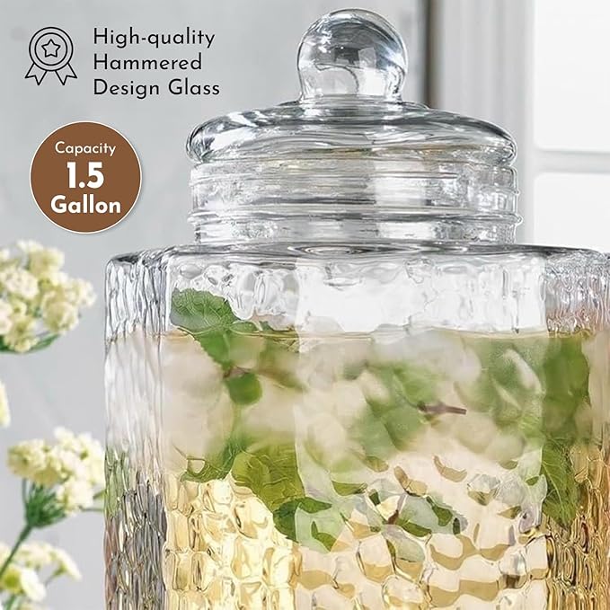 1.5 Gallon Glass Drink Dispenser for Parties 3 PACK Beverage Dispensers with Stand, Glass Water Jug Dispenser, with 18/8 Stainless Steel Spigot, Great for Party, Wedding, Picnic, BBQ Wicker Design