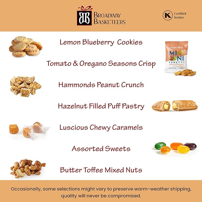 Broadway Basketeers Condolences Gourmet Gift Basket, Kosher Sympathy Food Gift Baskets for Delivery, Perfect Care Package Box or Assorted Snack Gifts for Bereavement, Loss, Funeral, or Shiva