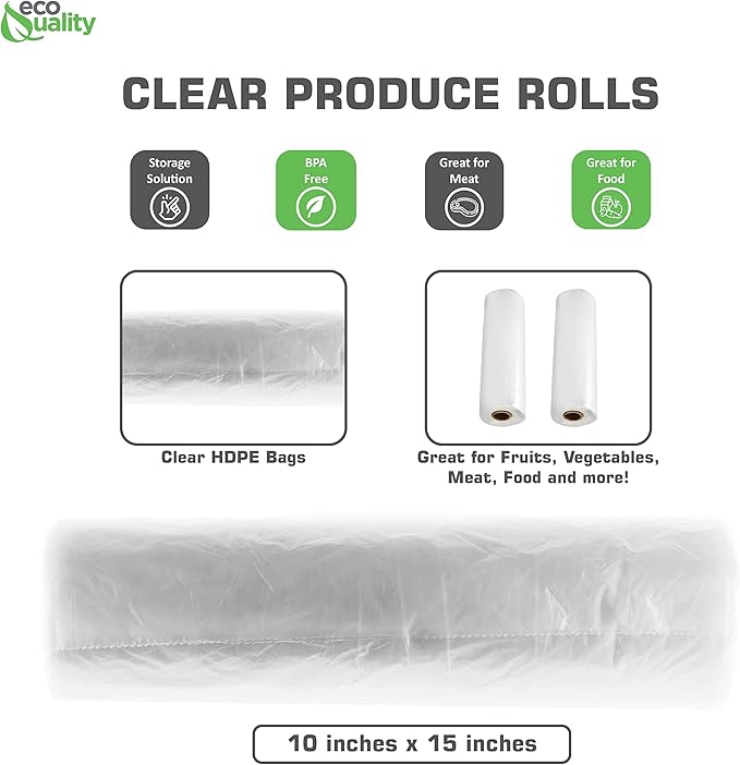 EcoQuality 10x15 Plastic Produce Bags on a Roll - 500 Bags/Roll, Clear Plastic Bags for Vegetables, Fruits, Bread, Pet Waste, Grocery Bags (16)