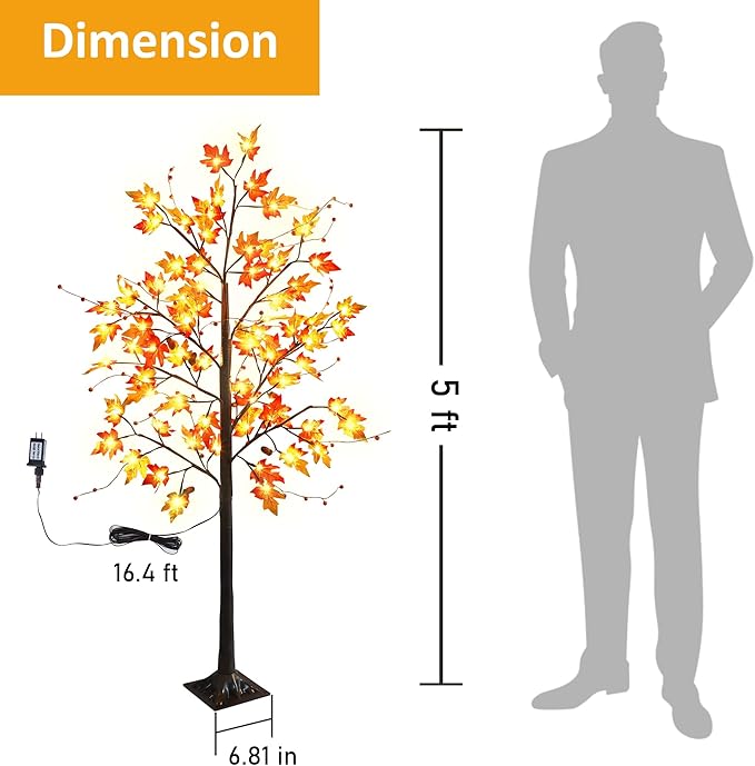 FORUP 2 Pack LED Lighted Maple Tree, 5 FT Lighted Artificial Tree for Thanksgiving Harvest Fall Festival Halloween Home Party Decoration