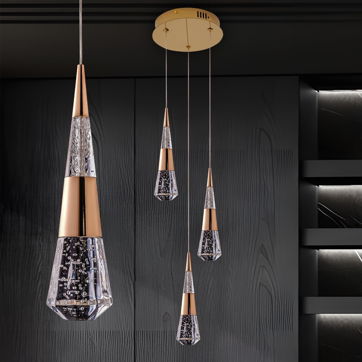 3-Light Pendant Light Kitchen Island, Dimmable Modern Pendant Light Kitchen Island Light Fixture Luxury Meteor Shower-Style Gold Led Chandelier for Dinning Room, Kitchen Lighting Fixture