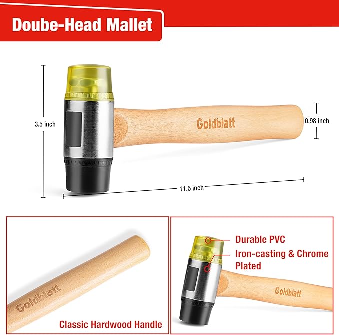 Goldblatt Laminate Wood Flooring Tools Installation Kit with 100 Spacers, Reinforced Double-Faced Mallet, Tapping Block, Heavy Duty Pull Bar, and Protective Knee Pads
