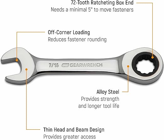 GEARWRENCH 14 Pc. 12 Point Stubby Ratcheting SAE/Metric Combination Wrench Set - 85206