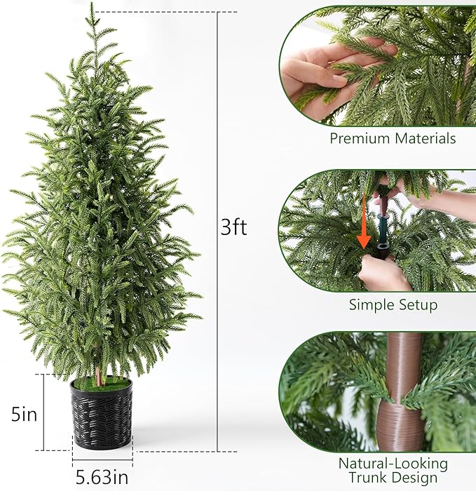 Christmas Decorations - Outdoor Christmas Tree - 2 Pack 3FT Artificial Norfolk Pine Tree - Xmas Decor for Home Indoor Outdoor Entryway Party Living Room Office Porch