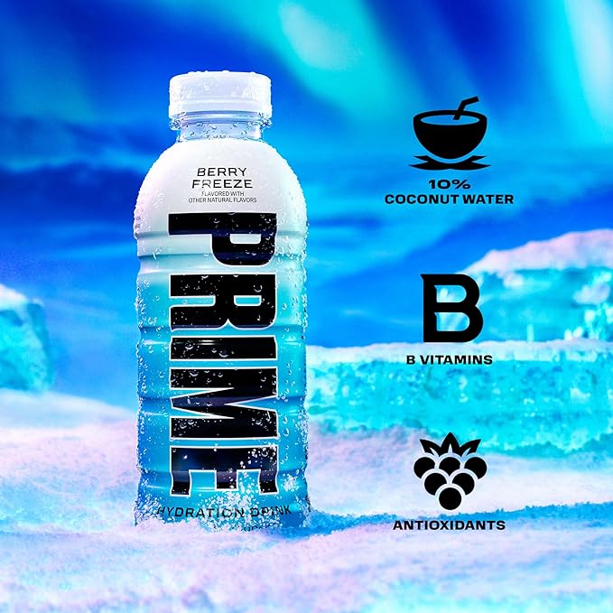 PRIME HYDRATION Variety - Blue Freeze, Cherry Freeze, ICE POP Sports Drinks, Electrolyte Enhanced for Ultimate Hydration, 250mg BCAAs, B Vitamins, Antioxidants, Low Sugar, 12 Fl Oz, 15 Pack