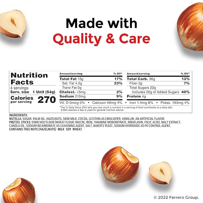 Nutella & GO! Bulk 24 Pack, Hazelnut and Cocoa Spread with Pretzel Sticks, Stocking Stuffers, Snack Cups, 1.9 oz Each